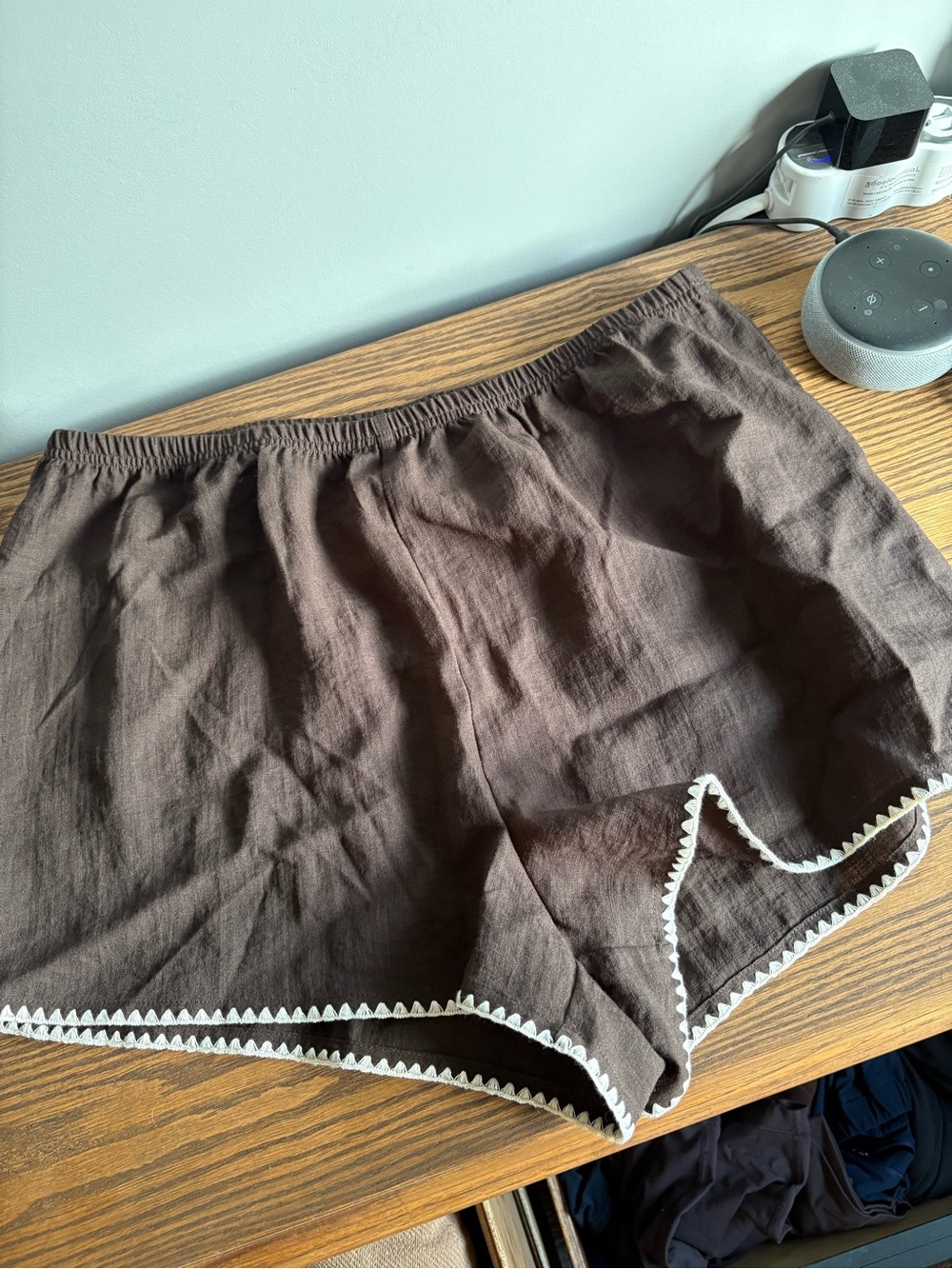 H&M Brown High Waist Shorts with White Trim